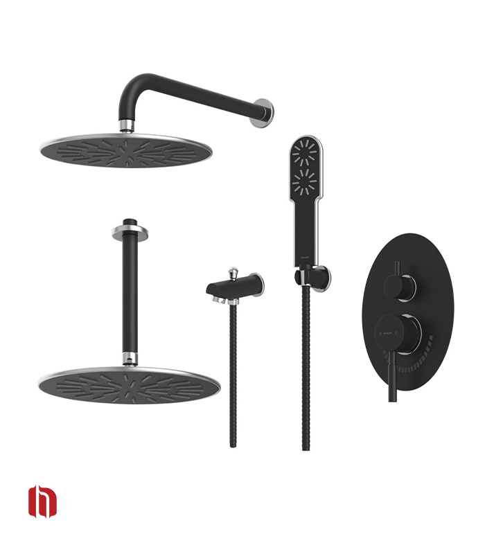 شیر حمام توکار شودر مدل روگن تیپ 4 BRASS مشکی کروم