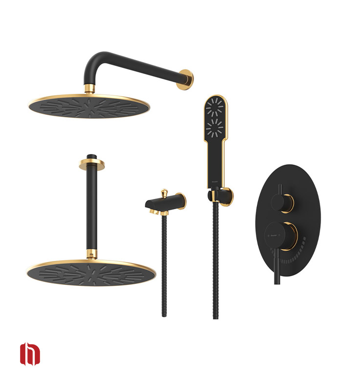 شیر حمام توکار شودر مدل روگن تیپ 4 BRASS مشکی طلا
