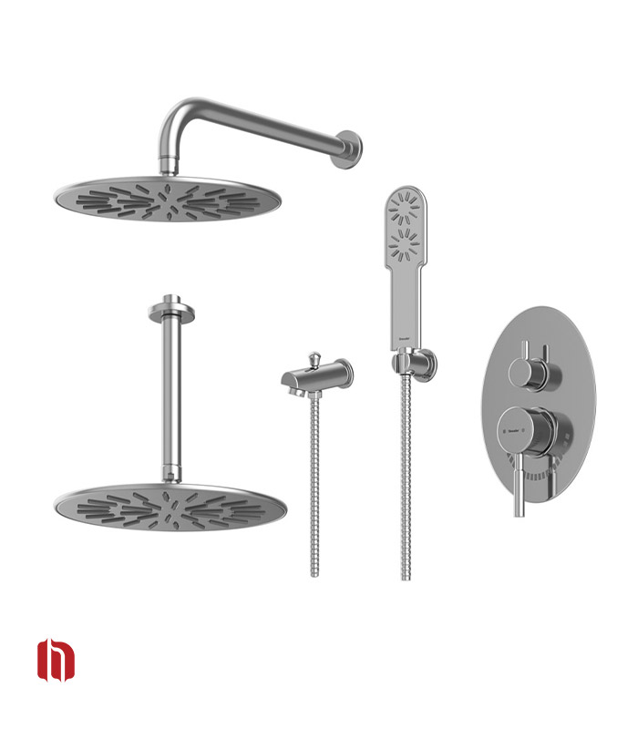 شیر حمام توکار شودر مدل روگن تیپ 4 BRASS کروم