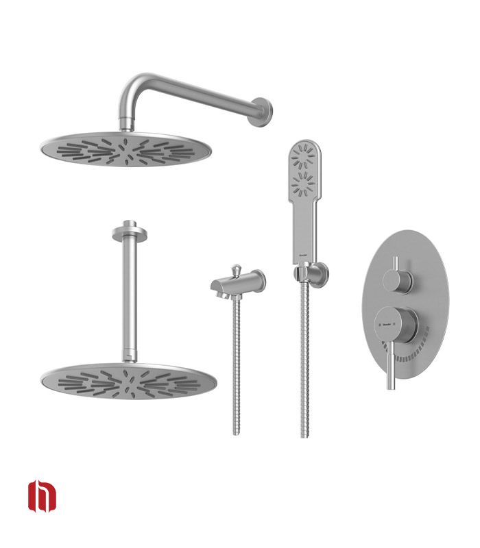 شیر حمام توکار شودر مدل روگن تیپ 4 BRASS کروم مات