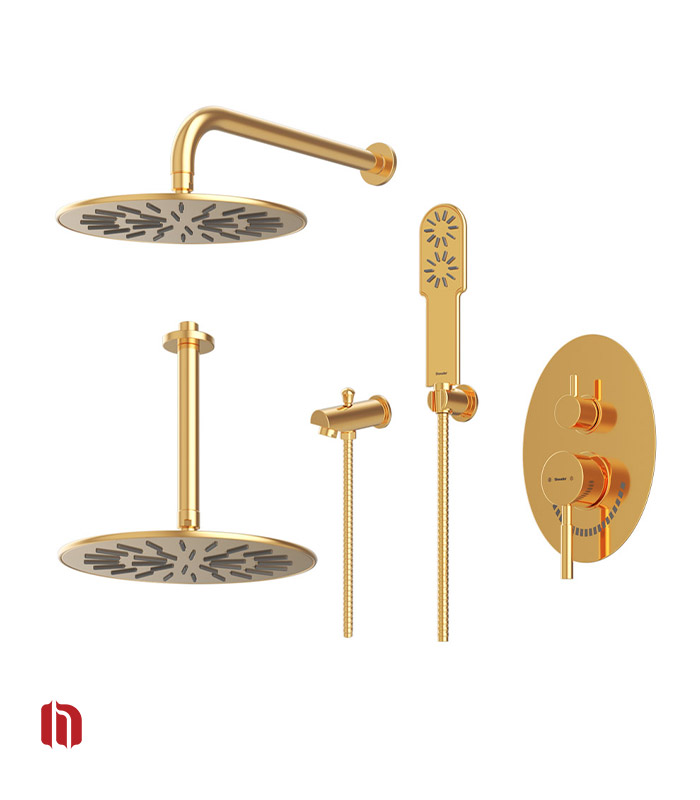 شیر حمام توکار شودر مدل روگن تیپ 4 BRASS طلا