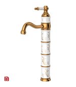 شیر روشویی پایه بلند کسری مدل توکیو سفید طلایی
